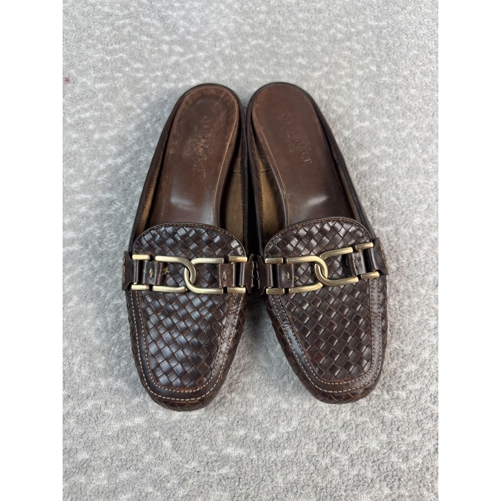 Sesto Meucci Shoes Womens‎ Size 7 Brown Woven Leather Mule Slip On Buckle Italy